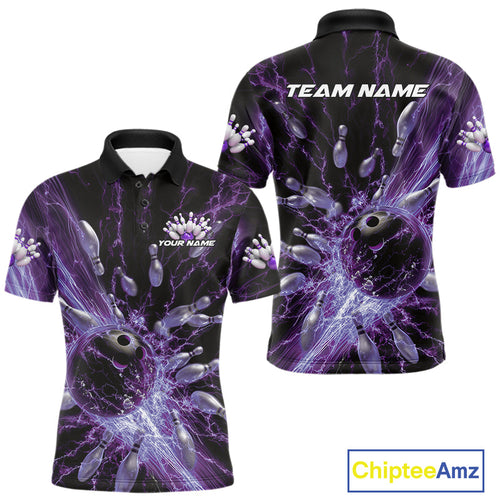 Custom Purple Thunder Lightning Bowling Team Men Polo Shirts, Bowling Jerseys IPHW9744