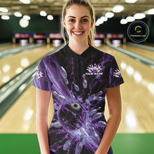 Load image into Gallery viewer, Custom Purple Thunder Lightning Bowling Team Women Quarter-Zip Shirts, Bowling Jerseys IPHW9744