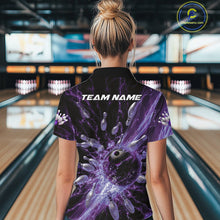 Load image into Gallery viewer, Custom Purple Thunder Lightning Bowling Team Women Quarter-Zip Shirts, Bowling Jerseys IPHW9744