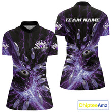 Load image into Gallery viewer, Custom Purple Thunder Lightning Bowling Team Women Quarter-Zip Shirts, Bowling Jerseys IPHW9744