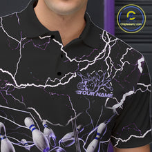 Load image into Gallery viewer, Custom Black And Purple Lightning Grim Reaper Bowling Men Polo Shirt, Halloween Outfit IPHW9803