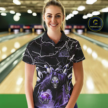 Load image into Gallery viewer, Custom Black And Purple Lightning Grim Reaper Bowling Women Polo Shirt, Halloween Outfit IPHW9803