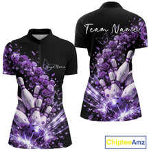 Load image into Gallery viewer, Custom Purple Roses And Butterfly Women Bowling Shirt, Flower Ladies Bowling Shirt IPHW10886