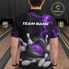 Load image into Gallery viewer, Custom Black And Purple Thunder Lightning Black Mamba Snake Bowling Team Men Polo Shirt IPHW10153