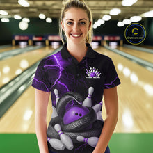 Load image into Gallery viewer, Custom Black And Purple Thunder Lightning Black Mamba Snake Bowling Team Women Shirt IPHW10153