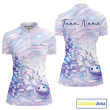 Load image into Gallery viewer, Custom Hologram Butterfly Bowling Women Quarter-Zip Shirts, Galaxy Ladies Bowling Jersey IPHW11365