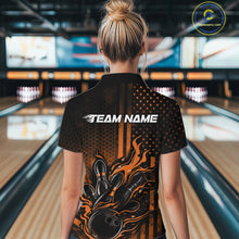 Load image into Gallery viewer, Custom Orange Patrotic Flame Bowling Women Quarter-Zip Shirt, US Flag Bowling Jersey IPHW11156