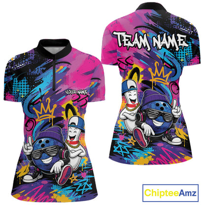 Custom Funny Colorful Graffity Hiphop Bowling Women Quarter-Zip Shirt IPHW11800