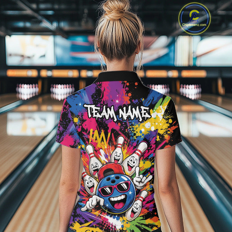 Custom Funny Colorful Hiphop Bowling Women Quarter-Zip Shirt, Graffity Bowling Jersey IPHW11802