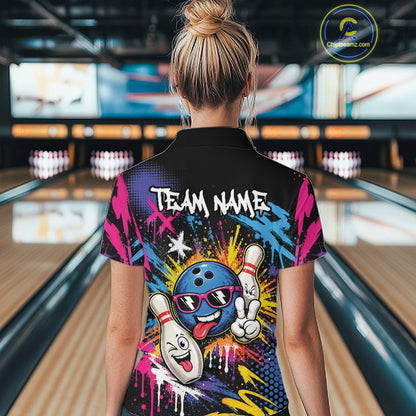 Custom Funny Colorful Splatter Bowling Women Quarter-Zip Shirt, Graffity Bowling Jersey IPHW11803