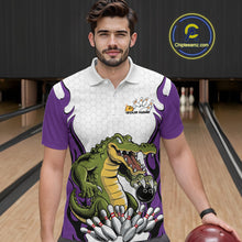 Load image into Gallery viewer, Custom Funny Alligator Bowling Men Polo Shirt, Alligator Purple Bowling Team League Shirt IPHW10687