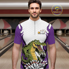 Load image into Gallery viewer, Custom Funny Alligator Bowling Men Quarter-Zip Shirt, Alligator Purple Bowling Team League Shirt IPHW10687