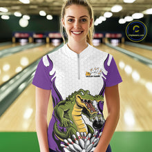 Load image into Gallery viewer, Custom Funny Alligator Women Bowling Shirts, Alligator Purple Bowling Team League Shirt IPHW10687