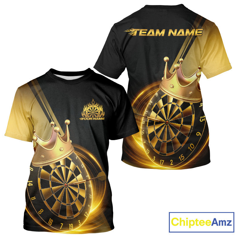 Custom Black And Gold Dartboard With Crown Dart Team Men T-Shirts, Dart Jerseys IPHW9995