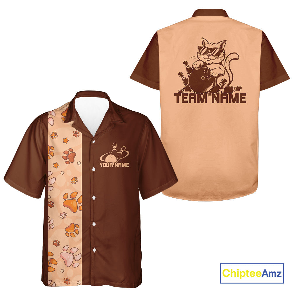 Custom Retro 50S Cat Bowling Button Up Shirt Men And Women, Vintage Cat Bowling Shirt IPHW10095