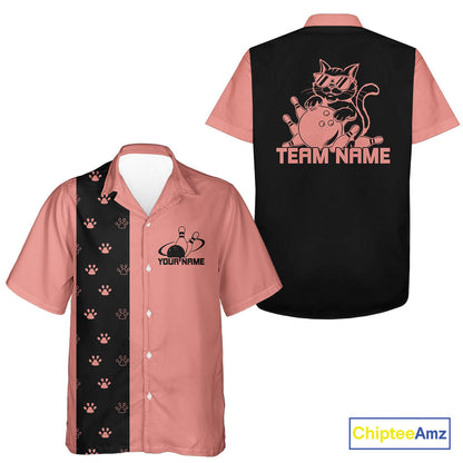 Custom Retro 50S Cat Bowling Button Up Shirt Men And Women, Vintage Cat Bowling Shirt IPHW10095