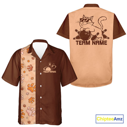 Custom Retro 50S Cat Bowling Button Up Shirt Men And Women, Vintage Cat Bowling Shirt IPHW10097