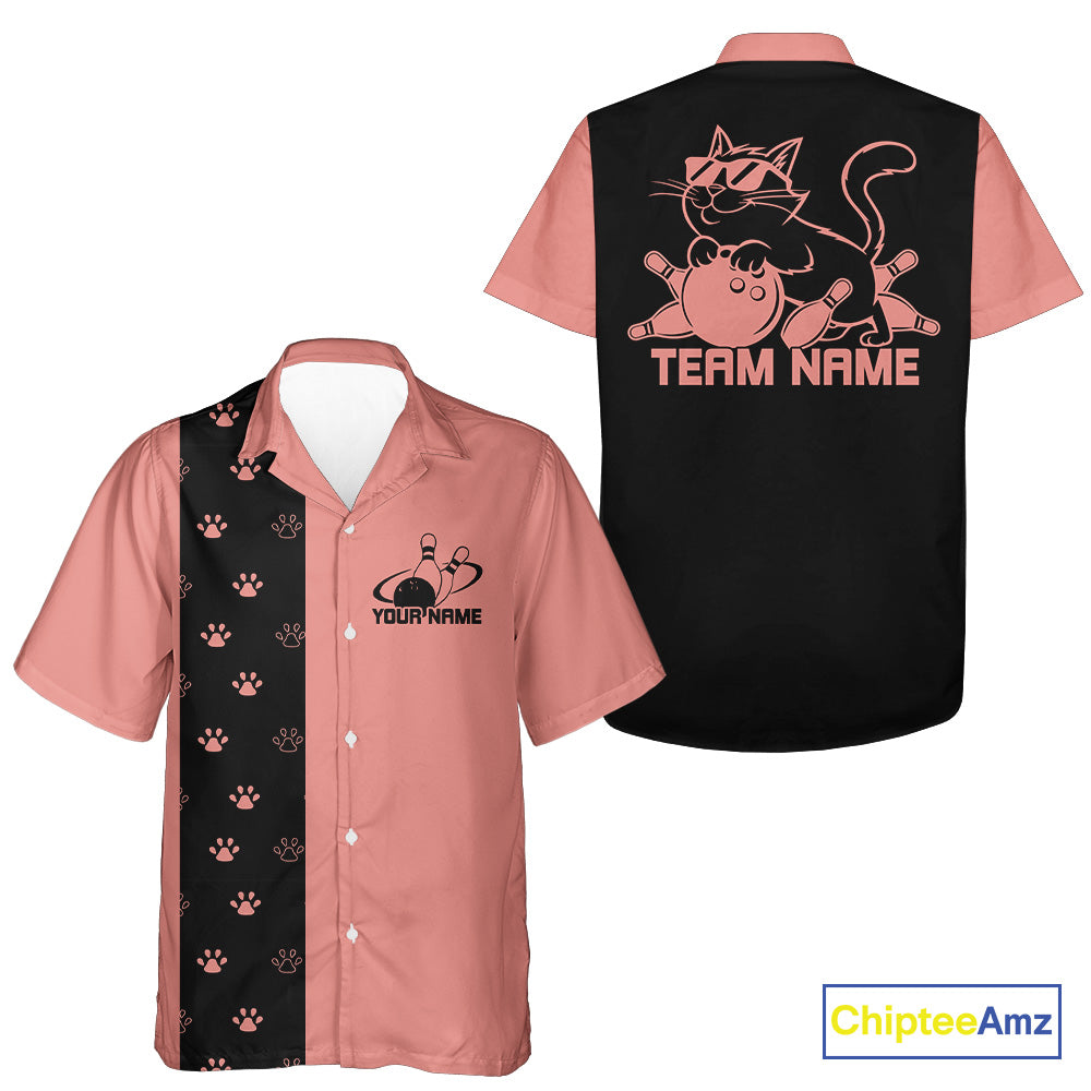 Custom Retro 50S Cat Bowling Button Up Shirt Men And Women, Vintage Cat Bowling Shirt IPHW10097
