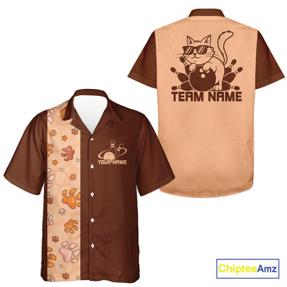 Custom Retro 50S Cat Bowling Button Up Shirt Men And Women, Vintage Cat Bowling Shirt IPHW10098