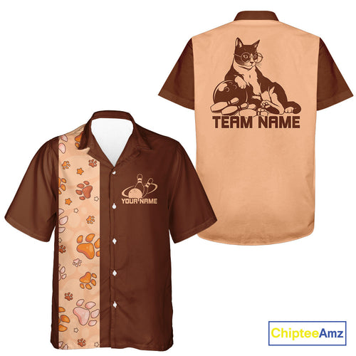 Custom Retro 50S Cat Bowling Button Up Shirt Men And Women, Vintage Cat Bowling Shirt IPHW10099