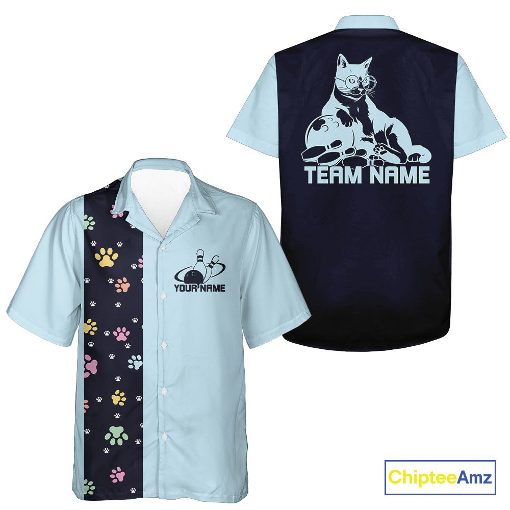 Custom Retro 50S Cat Bowling Button Up Shirt Men And Women, Vintage Cat Bowling Shirt IPHW10099