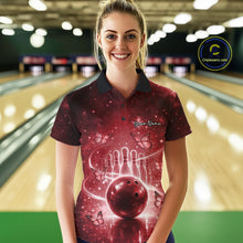 Load image into Gallery viewer, Custom Red Butterfly Women Bowling Polo Shirt, Ladies Bowling League Shirt IPHW10921