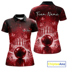 Load image into Gallery viewer, Custom Red Butterfly Women Bowling Polo Shirt, Ladies Bowling League Shirt IPHW10921