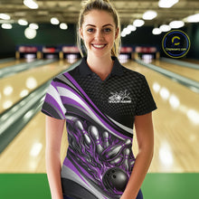 Load image into Gallery viewer, Custom Purple Flame Bowling Women Polo Shirt, Bowling Team League Shirt Bowler Jerseys IPHW11229
