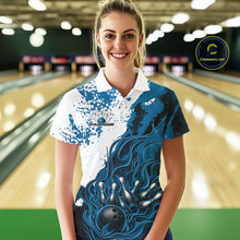 Load image into Gallery viewer, Custom Blue Flame Bowling Women Polo Shirt, Bowling Team League Shirt Bowler Jerseys IPHW11243