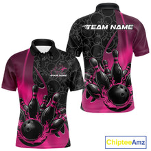 Load image into Gallery viewer, Custom Black And Pink Flame Bowling Team Men Polo Shirt, Bowling Ball Pattern Jerseys IPHW11280