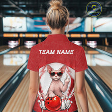 Load image into Gallery viewer, Custom Cool Sphynx Cat With Funny Gesture Bowling Women Shirt, Bowling Team Outfit IPHW11049