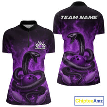 Load image into Gallery viewer, Custom Purple Flame Black Mamba Snake Women Bowling Shirt, Snake Bowling Team Jerseys IPHW10150