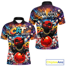Load image into Gallery viewer, Custom Hip Hop Black Cat With Funny Gesture Bowling Men Polo Shirt, Graffiti Bowler Shirt IPHW11059