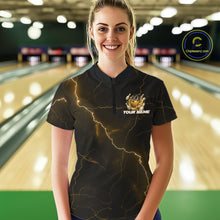 Load image into Gallery viewer, Female model wearing a black and yellow quarter-zip with dragon claw, flaming bowling ball, and lightning fantasy artwork.
