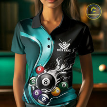 Load image into Gallery viewer, Custom Black And Blue Flame Billiard Women Polo Shirts, Billiard Team Jerseys IPHW11344