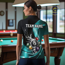 Load image into Gallery viewer, Custom Black And Blue Flame Billiard Women Polo Shirts, Billiard Team Jerseys IPHW11344