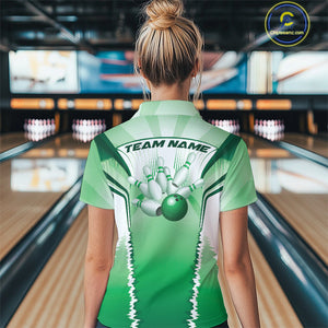 Custom Green Bowling Team Jerseys, Bowling Uniform Bowling League Polo Shirts For Women IPHW9938