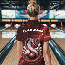 Load image into Gallery viewer, Custom Red Lightning Cobra Bowling Women Polo Shirt, Bowling Tournament Team Shirt IPHW11077
