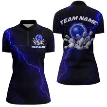Load image into Gallery viewer, Blue Thunder Lightning Flame Bowling Ball Custom Bowling Team Shirts For Women Bowlers IPHW6716