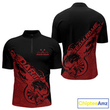 Load image into Gallery viewer, Custom Red Flame Skull Dartboard Dart Men Quarter-Zip Shirt, Halloween Dart Team Outfit IPHW9942