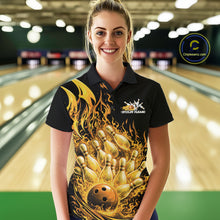 Load image into Gallery viewer, Custom Yellow Fire Flame Bowling Women Polo Shirts, Bowling Team League Shirt IPHW11139
