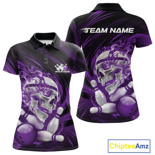 Black and purple polo shirt with skull and bowling ball design, featuring 'Team Name' text.