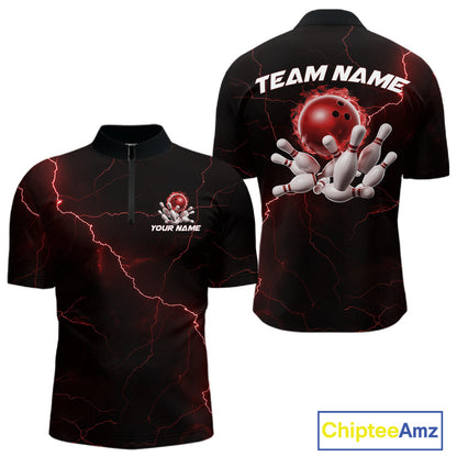 Custom Red Thunder Lightning Flame Bowling Ball Men Bowling Team Shirt Bowler Outfit IPHW10672