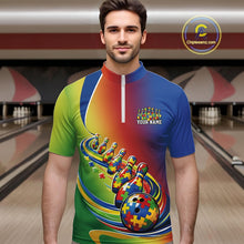 Load image into Gallery viewer, Custom Colorful Puzzles Autism Awareness Bowling Men Quarter-Zip Shirt, Autism Acceptance Shirt IPHW11204