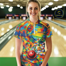 Load image into Gallery viewer, Custom Colorful Autism Awareness Bowling Team Women Shirt, Puzzles Bowling Shirt IPHW11213