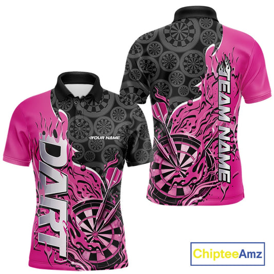 Custom Black And Pink Flame Dartboard Dart Jerseys, Dartboard Pattern Darts Tournament Team Shirts IPHW10415