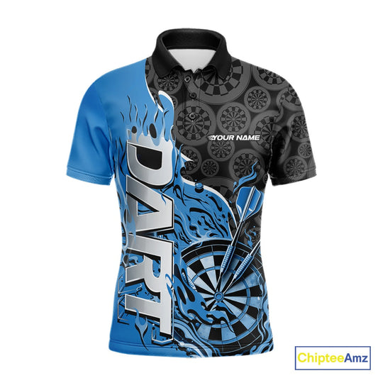 Custom Black And Blue Flame Dartboard Dart Jerseys, Dartboard Pattern Darts Tournament Team Shirts IPHW10417