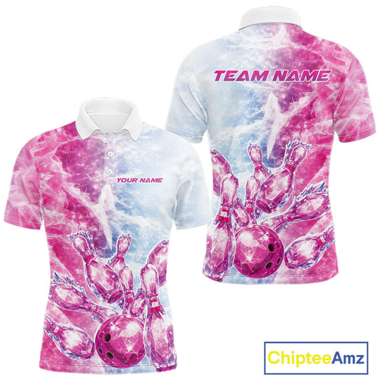 Custom Blue And Pink Ice Crystal Bowling Team Shirts, Bowling League Shirt Bowling Jerseys Multi Styles IPHW10422