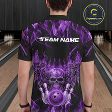 Load image into Gallery viewer, Custom Black And Purple Flame Skull With Wings Men Bowling Shirt, Halloween Team Shirt IPHW10168