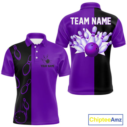 Purple and Black retro vintage Bowling polo, quarter zip shirts for men custom Bowling team jerseys NQS11566